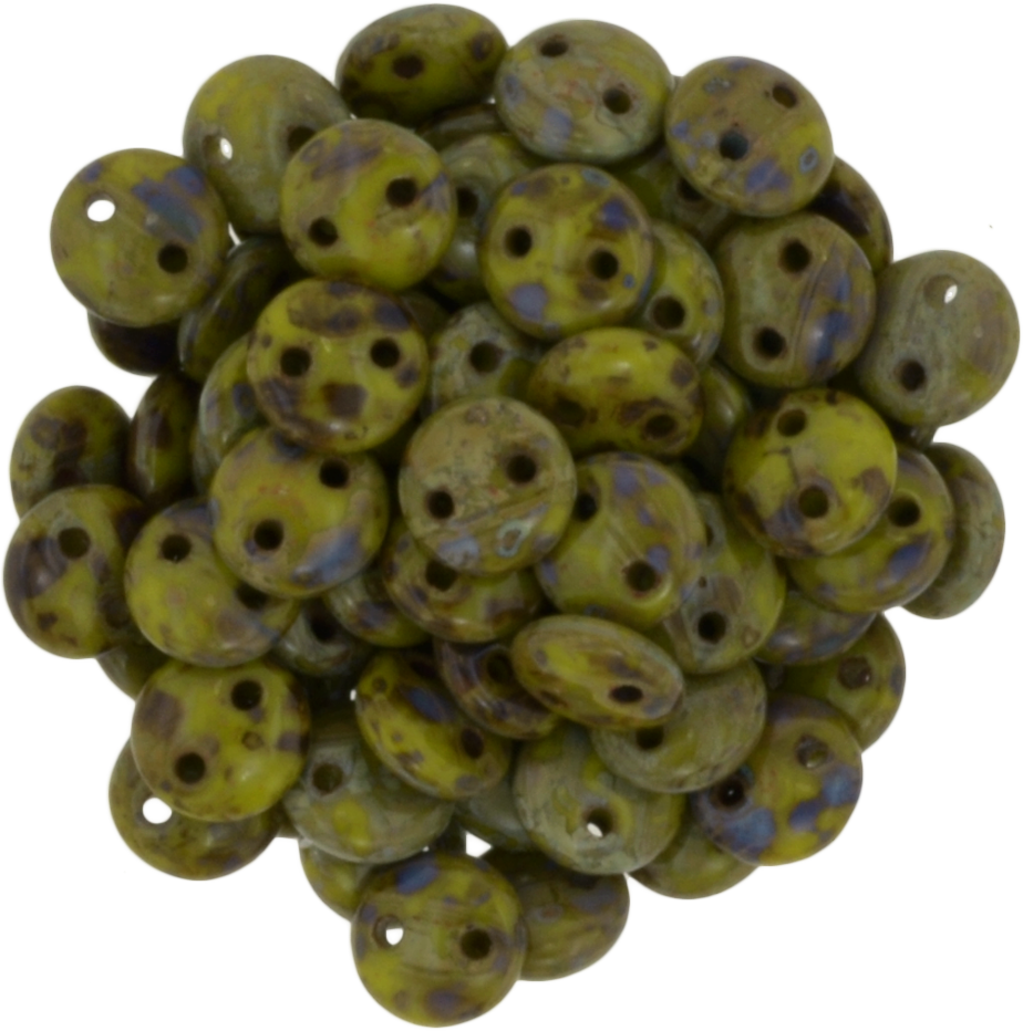 50 CzechMates 6mm Two Hole Lentil Chartreuse Picasso Beads (84020T)