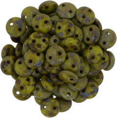 50 CzechMates 6mm Two Hole Lentil Chartreuse Picasso Beads (84020T)