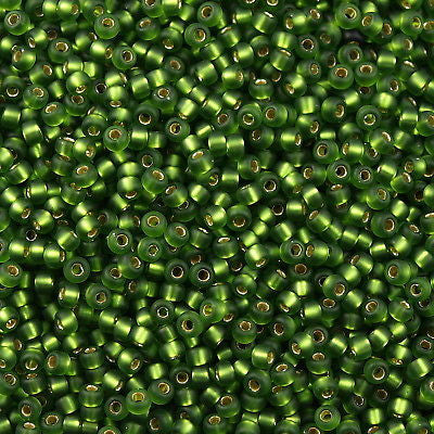 Miyuki Round Seed Bead 11/0 Matte Silver Lined Olive 22g Tube (26F)