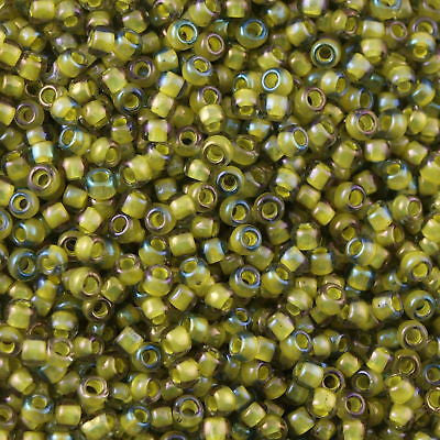 Toho Round Seed Bead 8/0 Inside Color Lined Yellow Green 2.5-inch tube (246)