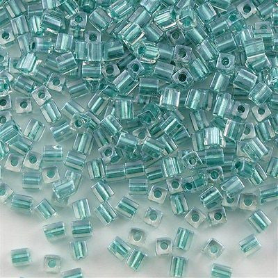 Miyuki 3mm Cube Seed Bead Inside Color Lined Aqua Luster 10g (2605)