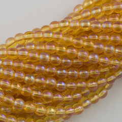 200 Czech 4mm Pressed Glass Round Beads Topaz Luster Iris (10060LR)