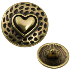 17mm Metal Button Antique Brass Plated Heart Design