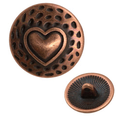17mm Metal Button Antique Copper Plated Heart Design