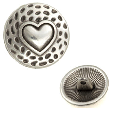 17mm Metal Button Antique Silver Plated Heart Design