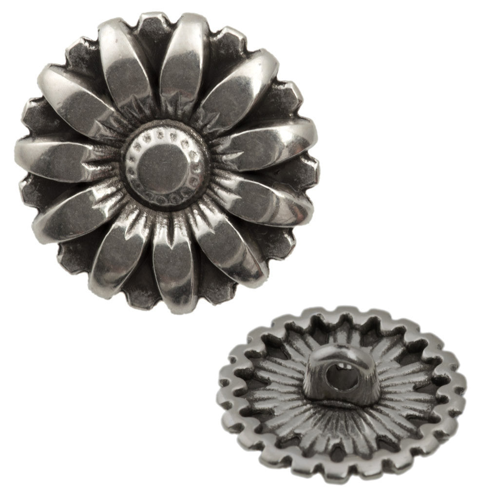 17mm Metal Button Antique Silver Plated Flower Design