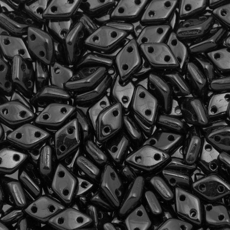 CzechMates 4x6mm Diamond Two Hole Beads Opaque Jet (23980)