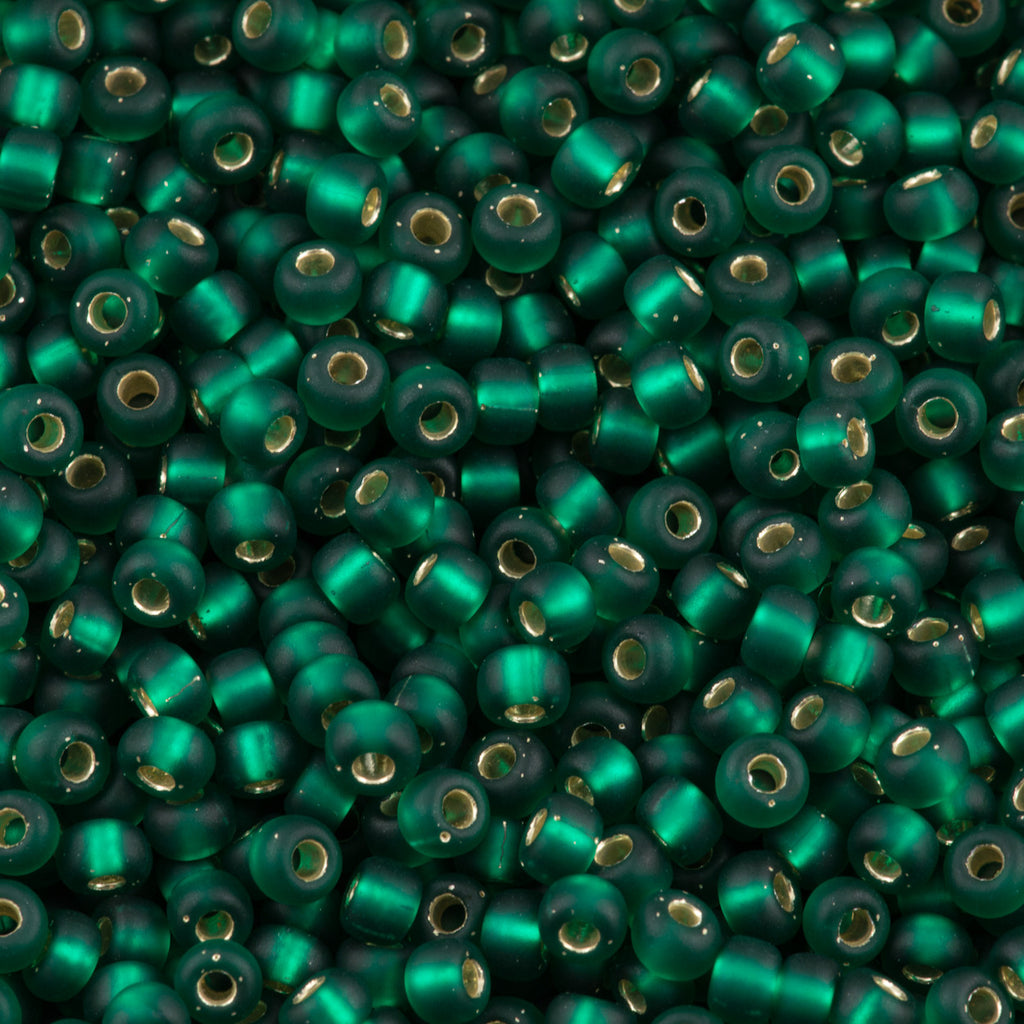 Miyuki Round Seed Bead 6/0 Matte Silver Lined Emerald 20g Tube (17F)