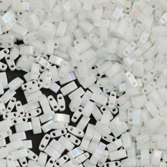Miyuki Half Tila Seed Bead Opaque White AB 7.5g Tube (471)