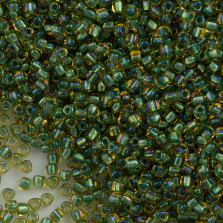 Miyuki Triangle Seed Bead 5/0 Light Green Lined Topaz Luster 21g Tube (1168)