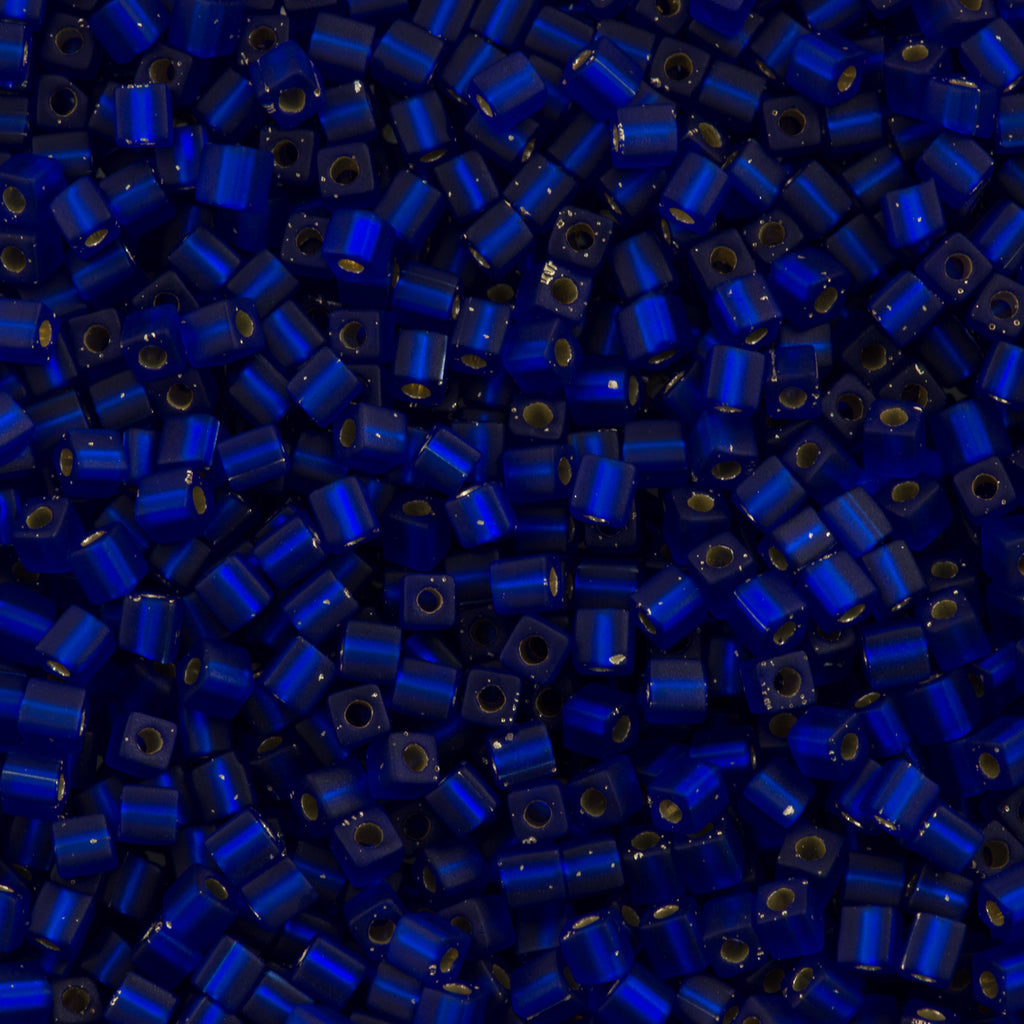 Miyuki 4mm Square Seed Bead Matte Silver Lined Cobalt Blue 19g Tube (20F)