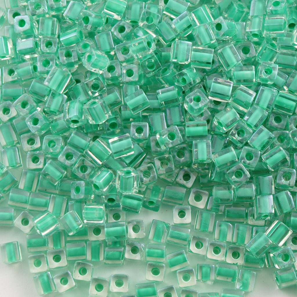 Miyuki 1.8mm Cube Seed Bead Inside Color Lined Aqua Green 8g Tube (219)