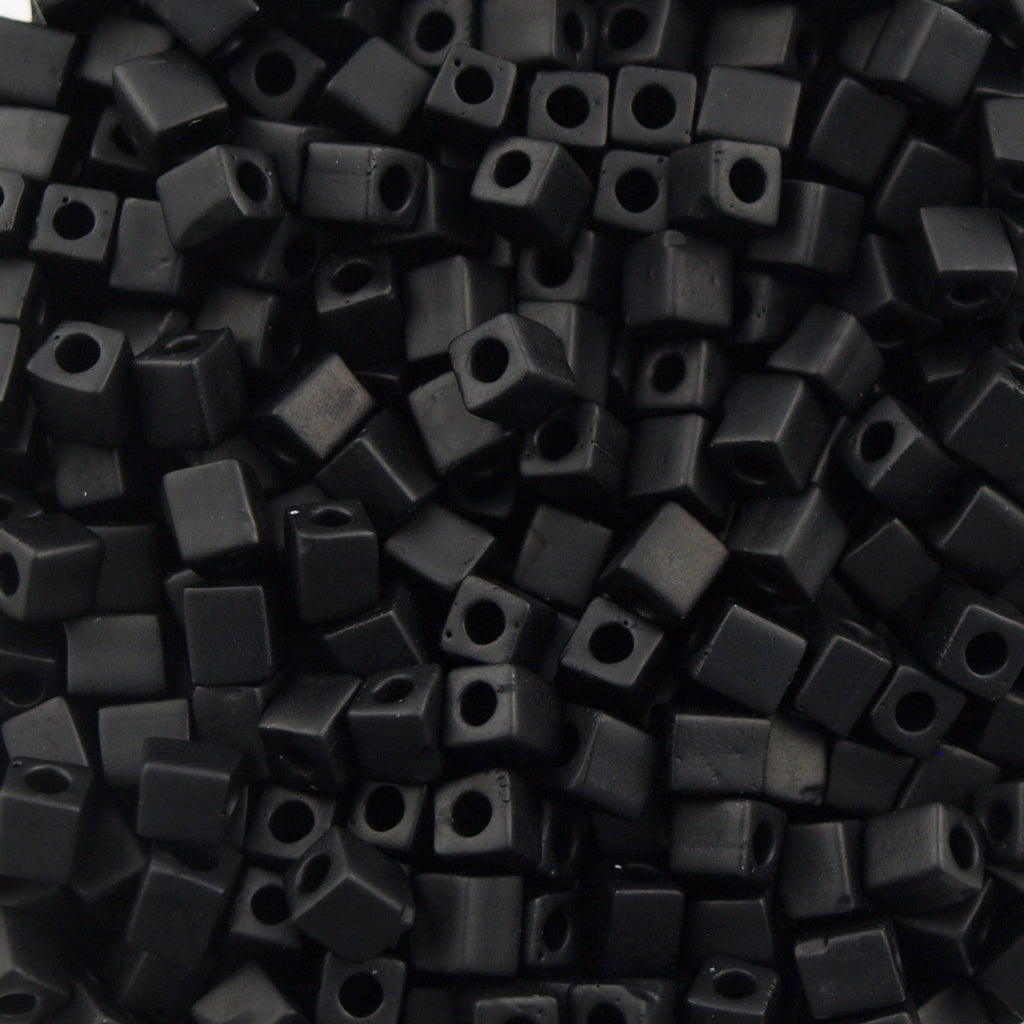 Miyuki 3mm Cube Seed Bead Opaque Matte Black 19g Tube (401F)