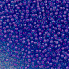 50g Czech Seed Bead 10/0 Transparent Blue Inside Color Lined Fuchsia (61016)