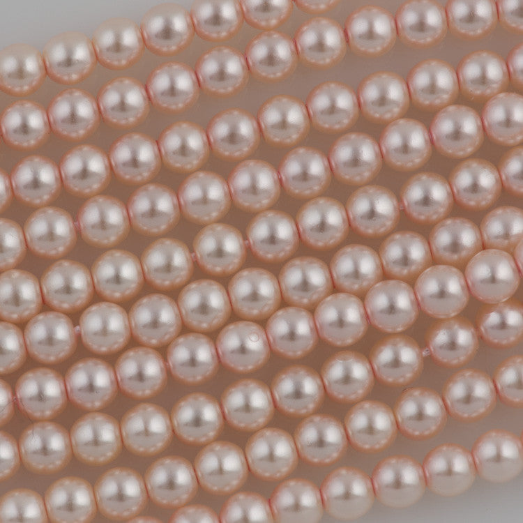 100 Czech 4mm Round Soft Pink Glass Pearl Coat Beads