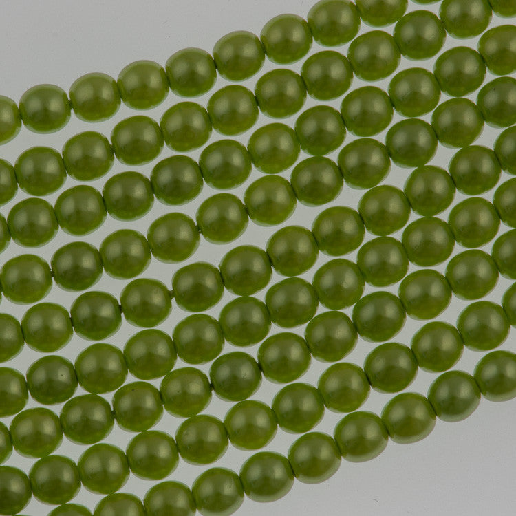 100 Czech 4mm Round Olive Glass Pearl Coat Beads