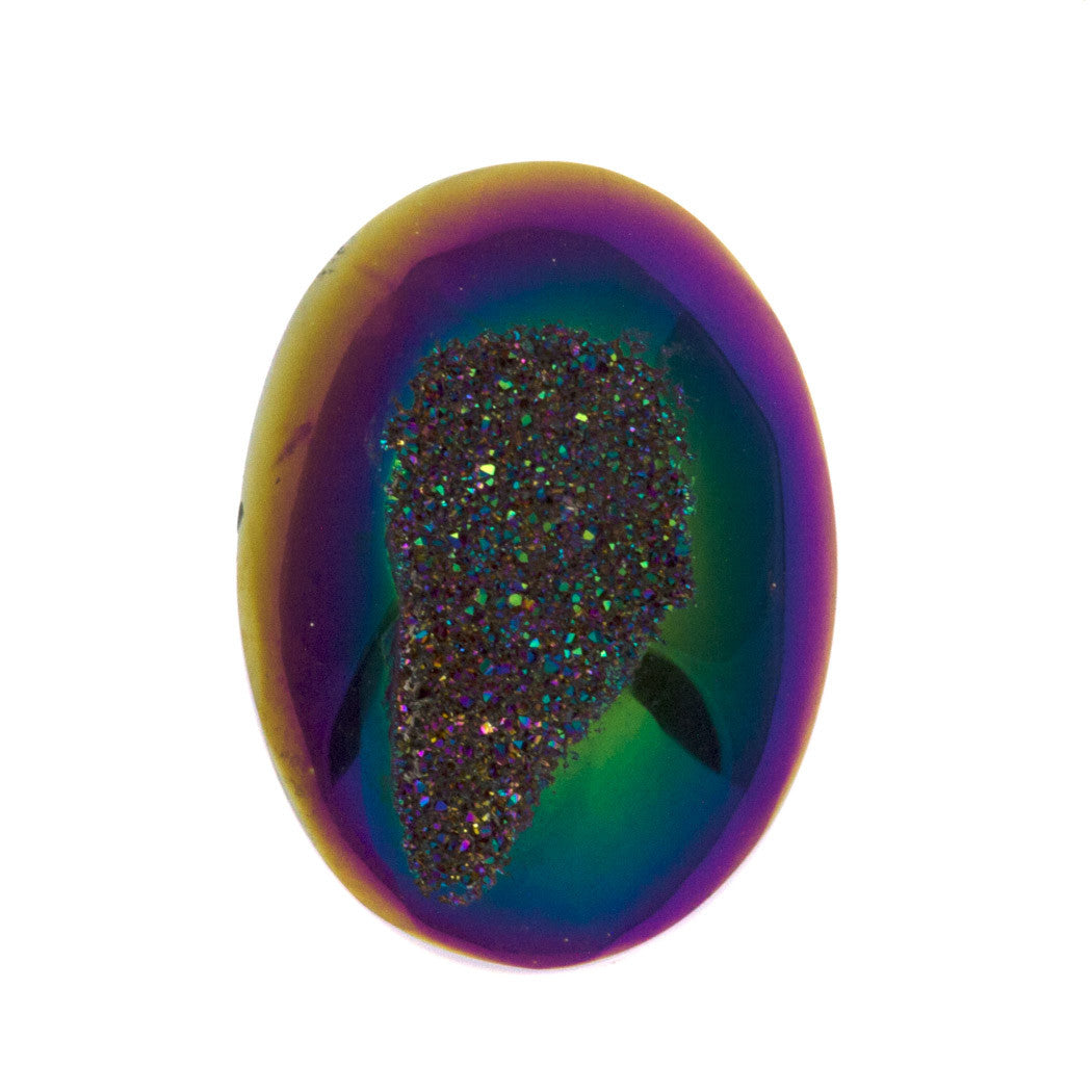 Titanium Rainbow Aura Carved Window Druzy Oval Domed Cabochon 16x12x6mm