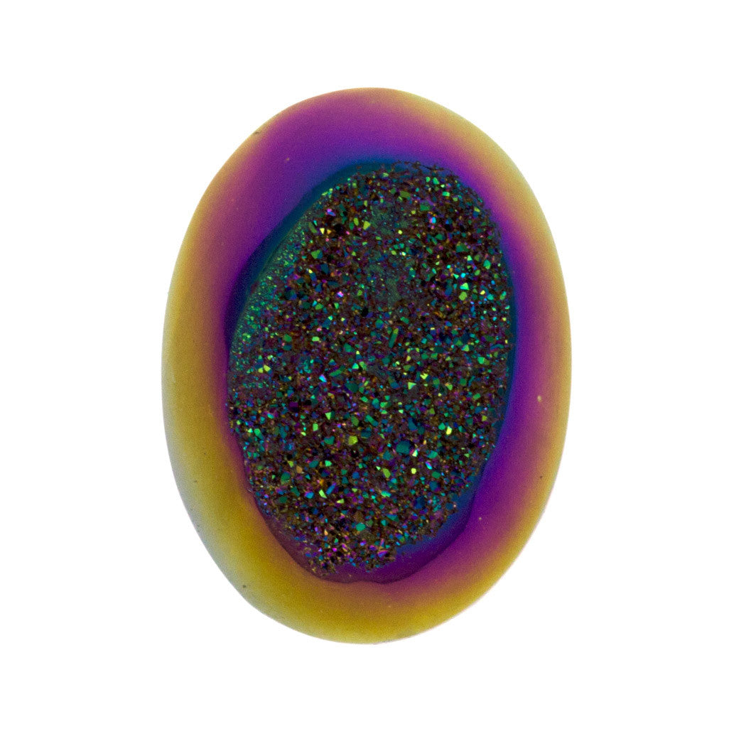 Titanium Rainbow Aura Carved Window Druzy Oval Domed Cabochon 16x12x6mm