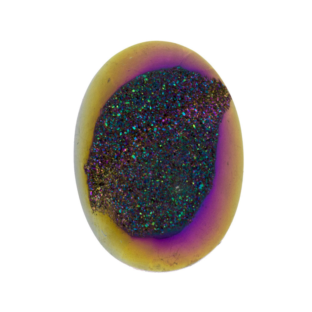 Titanium Rainbow Aura Carved Window Druzy Oval Domed Cabochon 18x13x7mm