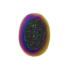 Titanium Rainbow Aura Carved Window Druzy Oval Domed Cabochon 14x10x5