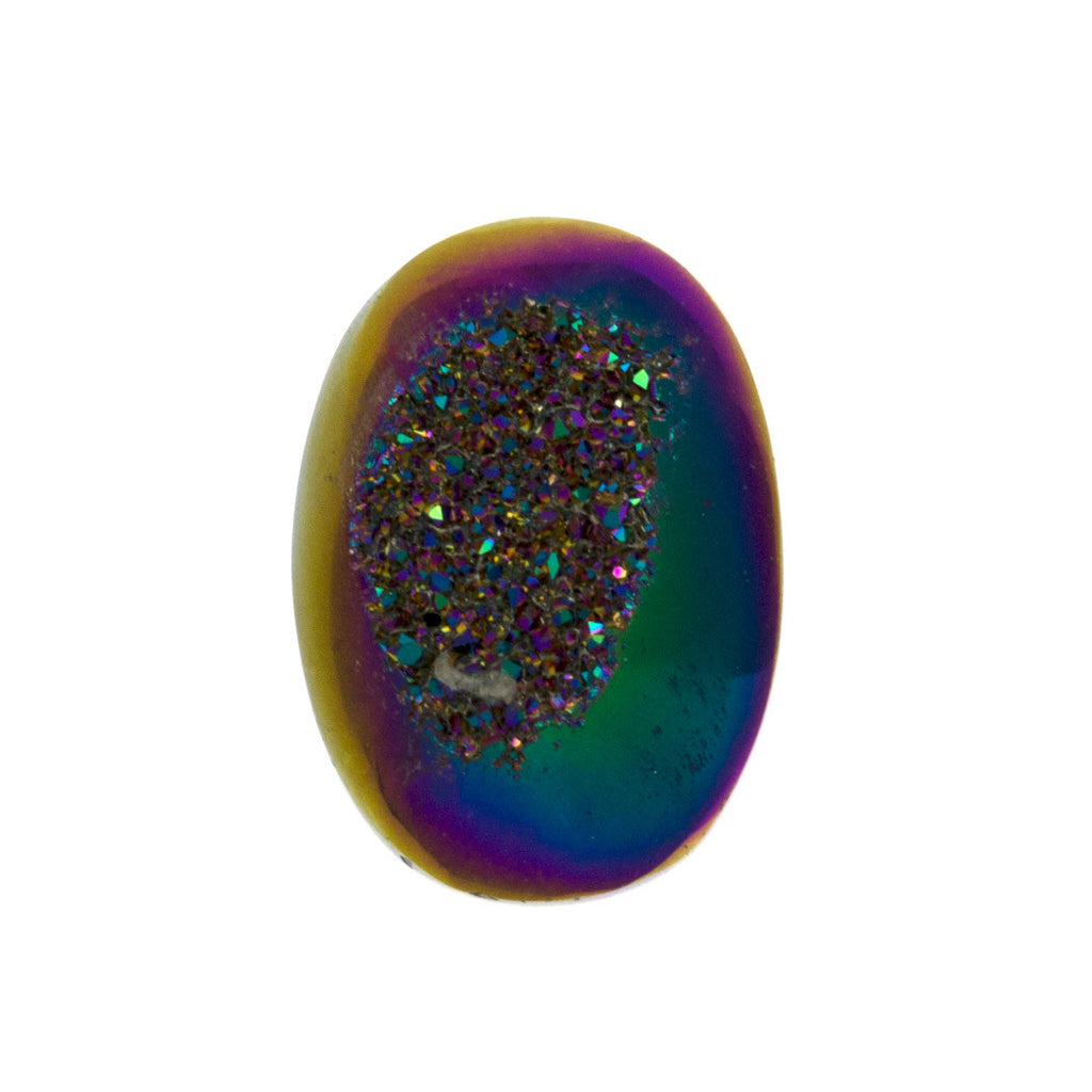 Titanium Rainbow Aura Carved Window Druzy Oval Domed Cabochon 14x10x4