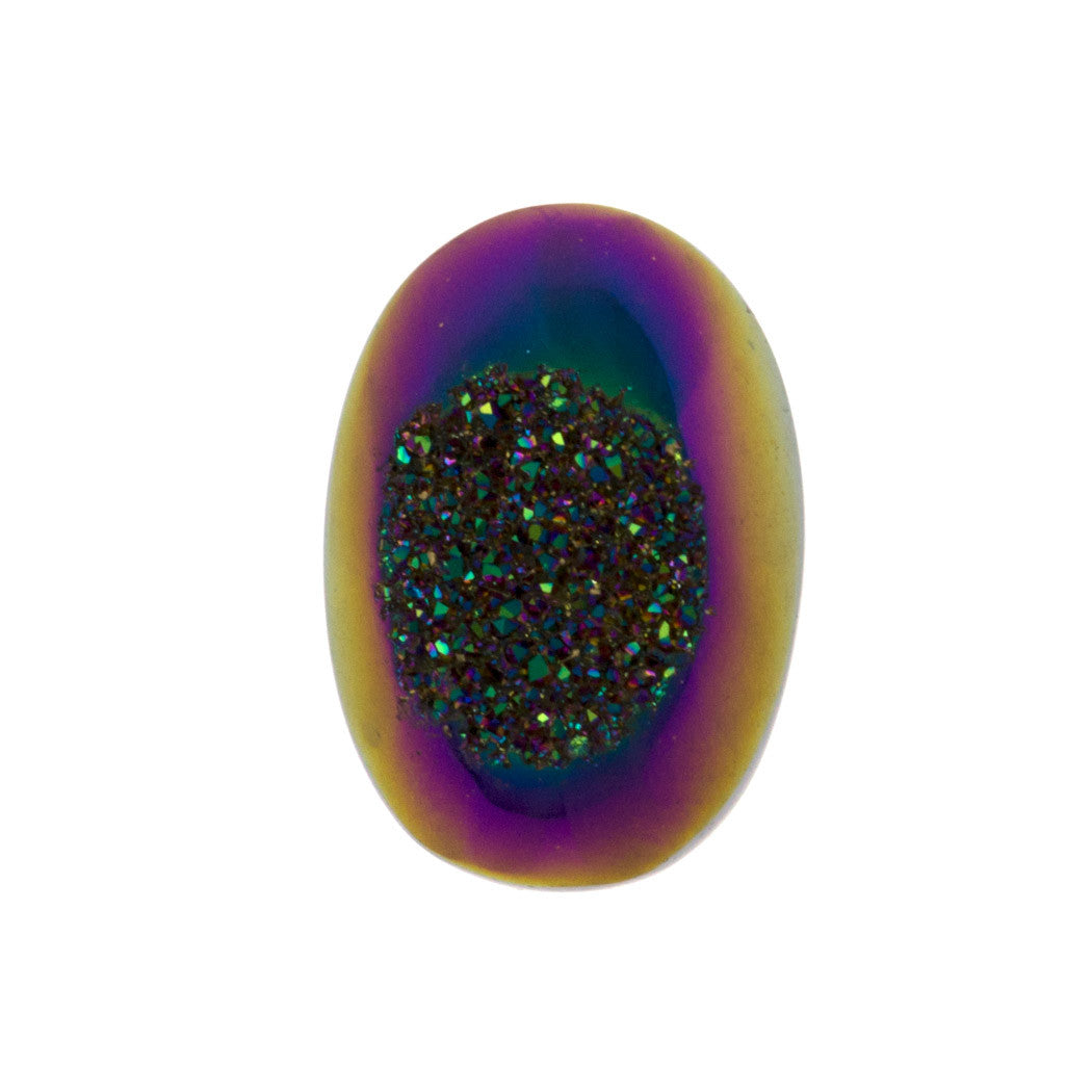 Titanium Rainbow Aura Carved Window Druzy Oval Domed Cabochon