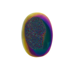 Titanium Rainbow Aura Carved Window Druzy Oval Domed Cabochon 14x10x5