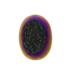 Titanium Rainbow Aura Carved Window Druzy Oval Domed Cabochon 14x10x5