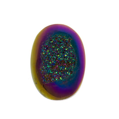 Titanium Rainbow Aura Carved Window Druzy Oval Domed Cabochon 14x10x5