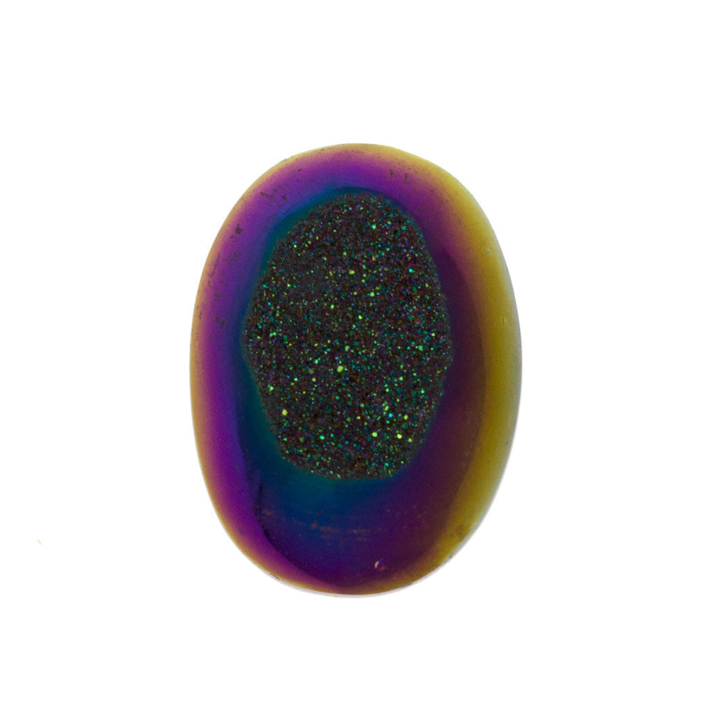 Titanium Rainbow Aura Carved Window Druzy Oval Domed Cabochon 14x10x5