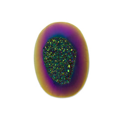 Titanium Rainbow Aura Carved Window Druzy Oval Domed Cabochon 14x10x6