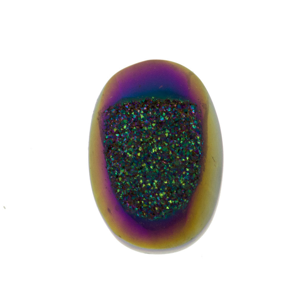 Titanium Rainbow Aura Carved Window Druzy Oval Domed Cabochon 14x10x6