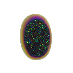 Titanium Rainbow Aura Carved Window Druzy Oval Domed Cabochon 14x10x5