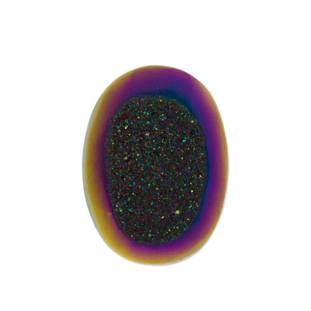Titanium Rainbow Aura Carved Window Druzy Oval Domed Cabochon 14x10x5