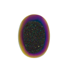 Titanium Rainbow Aura Carved Window Druzy Oval Domed Cabochon 14x10x5