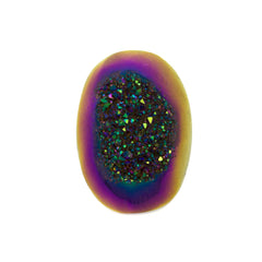 Titanium Rainbow Aura Carved Window Druzy Oval Domed Cabochon 14x10x5