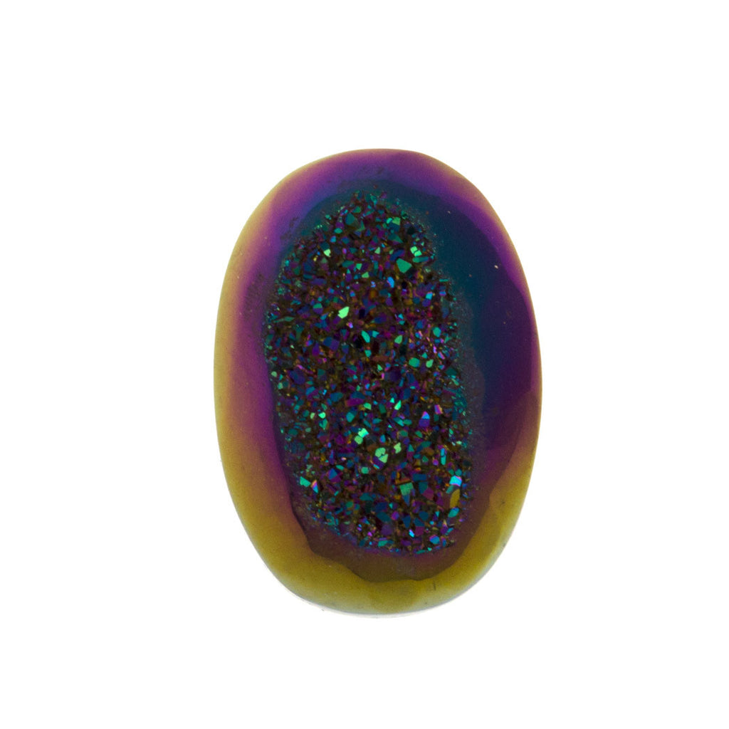 Titanium Rainbow Aura Carved Window Druzy Oval Domed Cabochon 14x10x5