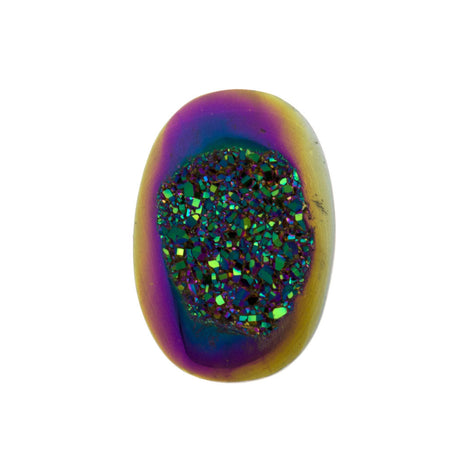 Titanium Rainbow Aura Carved Window Druzy Oval Domed Cabochon 14x10x5