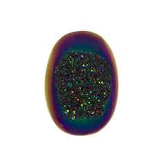 Titanium Rainbow Aura Carved Window Druzy Oval Domed Cabochon 14x10x4