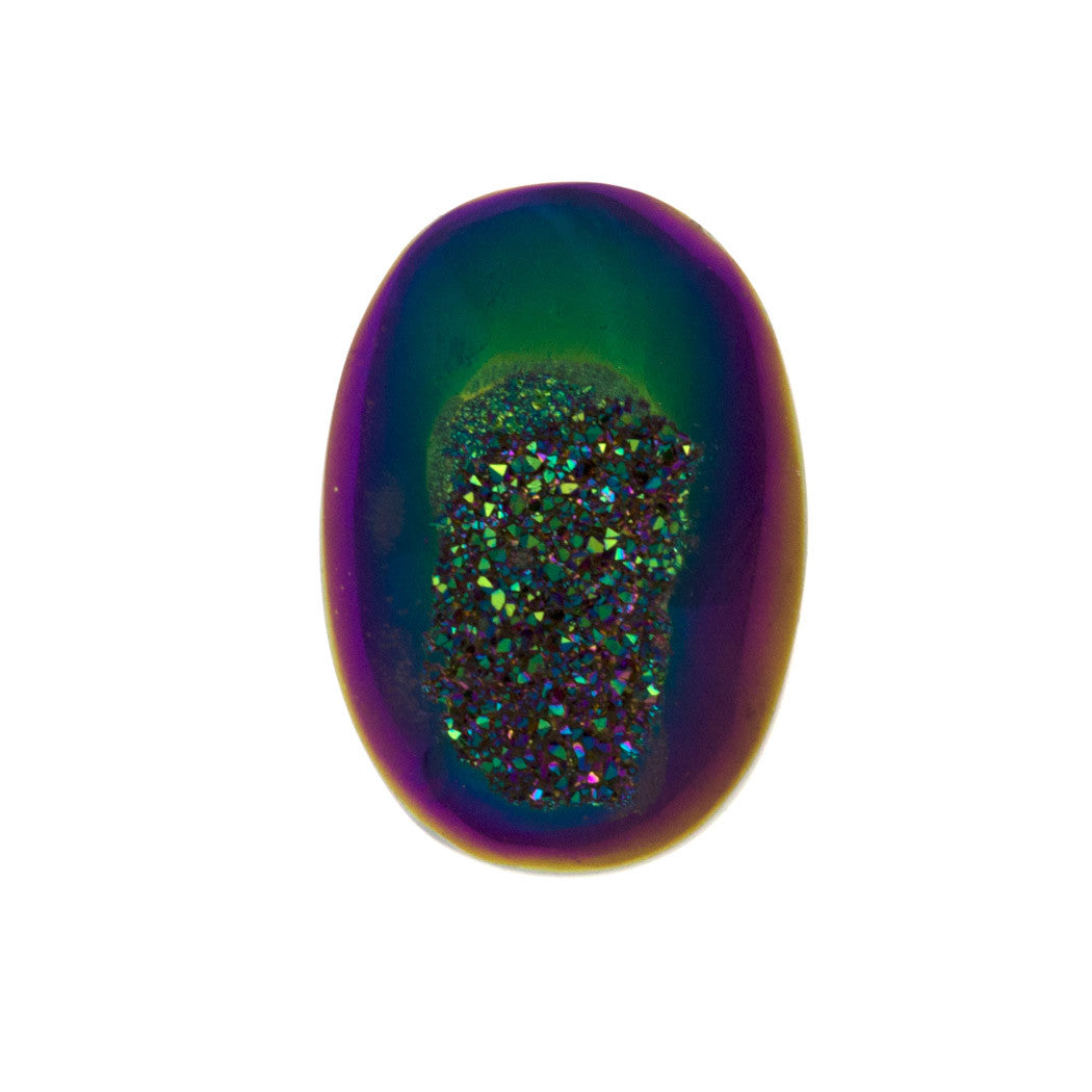 Titanium Rainbow Aura Carved Window Druzy Oval Domed Cabochon 14x10x5
