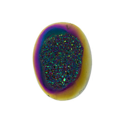 Titanium Rainbow Aura Carved Window Druzy Oval Domed Cabochon 14x10x5