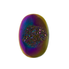 Titanium Rainbow Aura Carved Window Druzy Oval Domed Cabochon 14x10x5