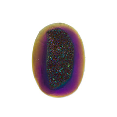 Titanium Rainbow Aura Carved Window Druzy Oval Domed Cabochon 14x10x5