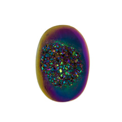 Titanium Rainbow Aura Carved Window Druzy Oval Domed Cabochon 14x10x5