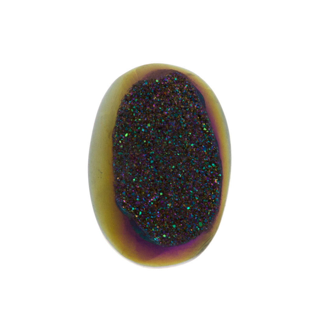Titanium Rainbow Aura Carved Window Druzy Oval Domed Cabochon 14x10x6