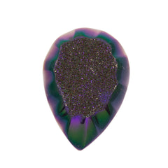 Dark Violet Blush Aura Carved Window Druzy Pear Shape Cabochon 25x18x7mm