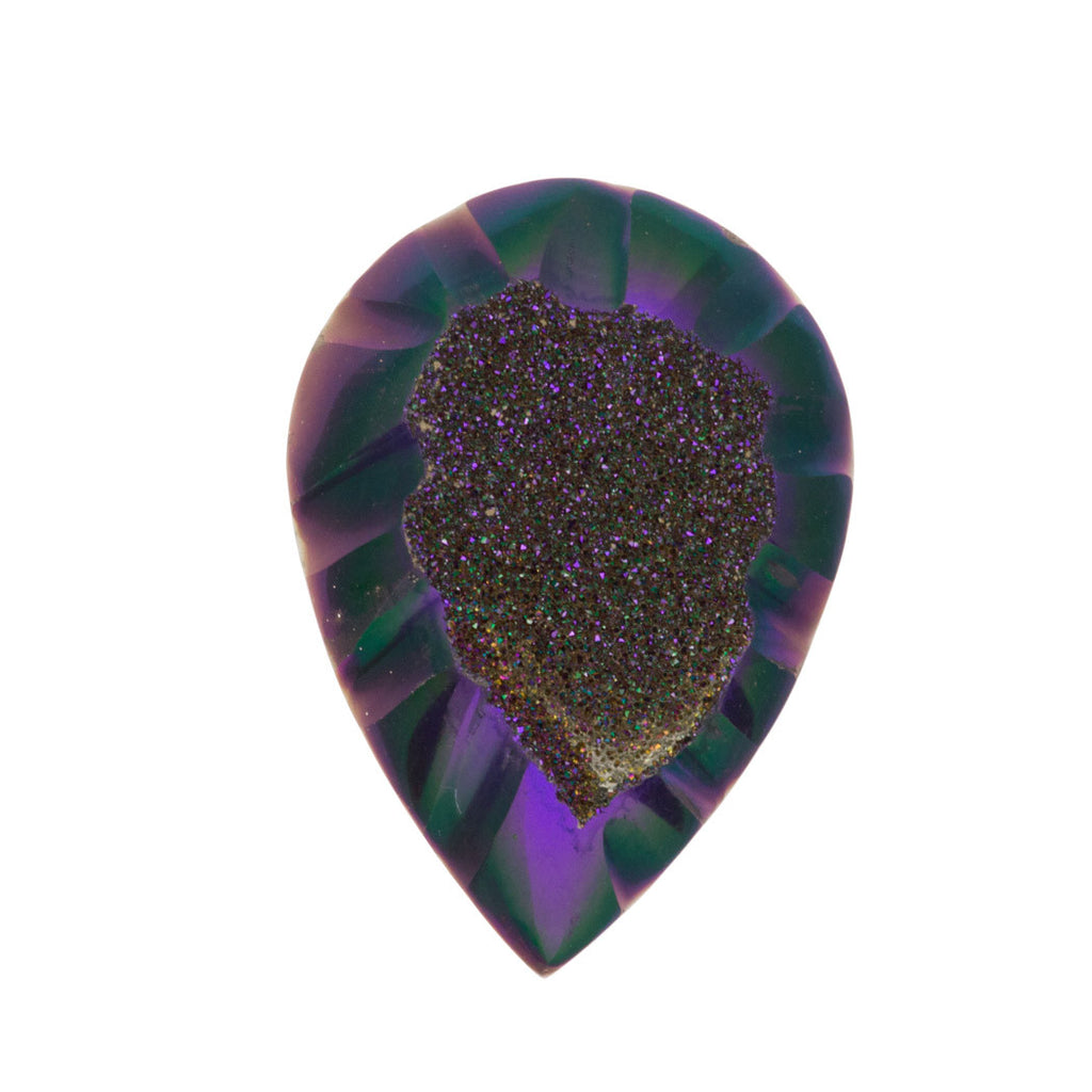 Dark Violet Blush Aura Carved Window Druzy Pear Shape Cabochon 25x18x6mm
