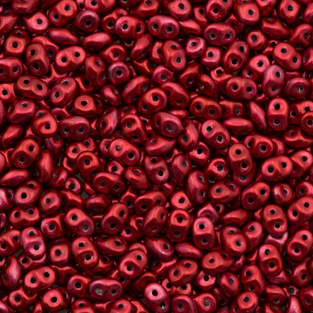 Super Duo 2x5mm Two Hole Beads Metalust Lipstick Red 22g Tube (24209)