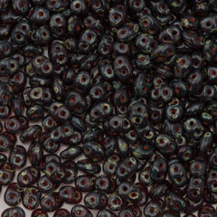 Super Duo 2x5mm Two Hole Beads Siam Ruby Dark Travertin 15g (90080TD)