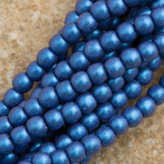 200 Czech 3mm Pressed Glass Round Beads Metallic Suede Blue (79031)